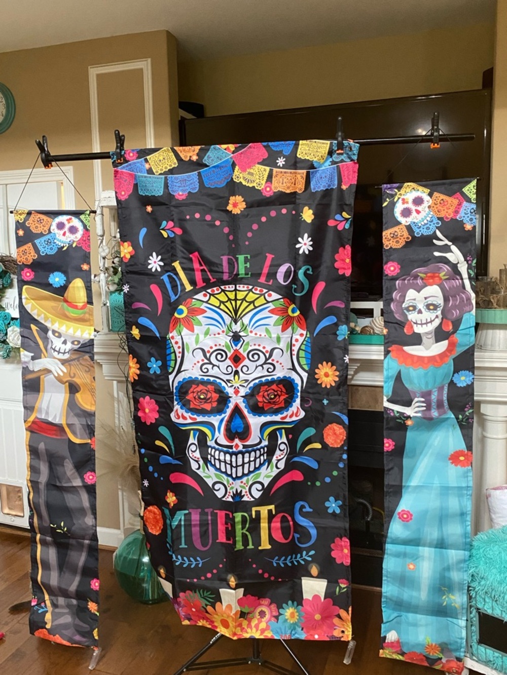 Light up Dia de Los Muertos Sugar Skull Porch Banner